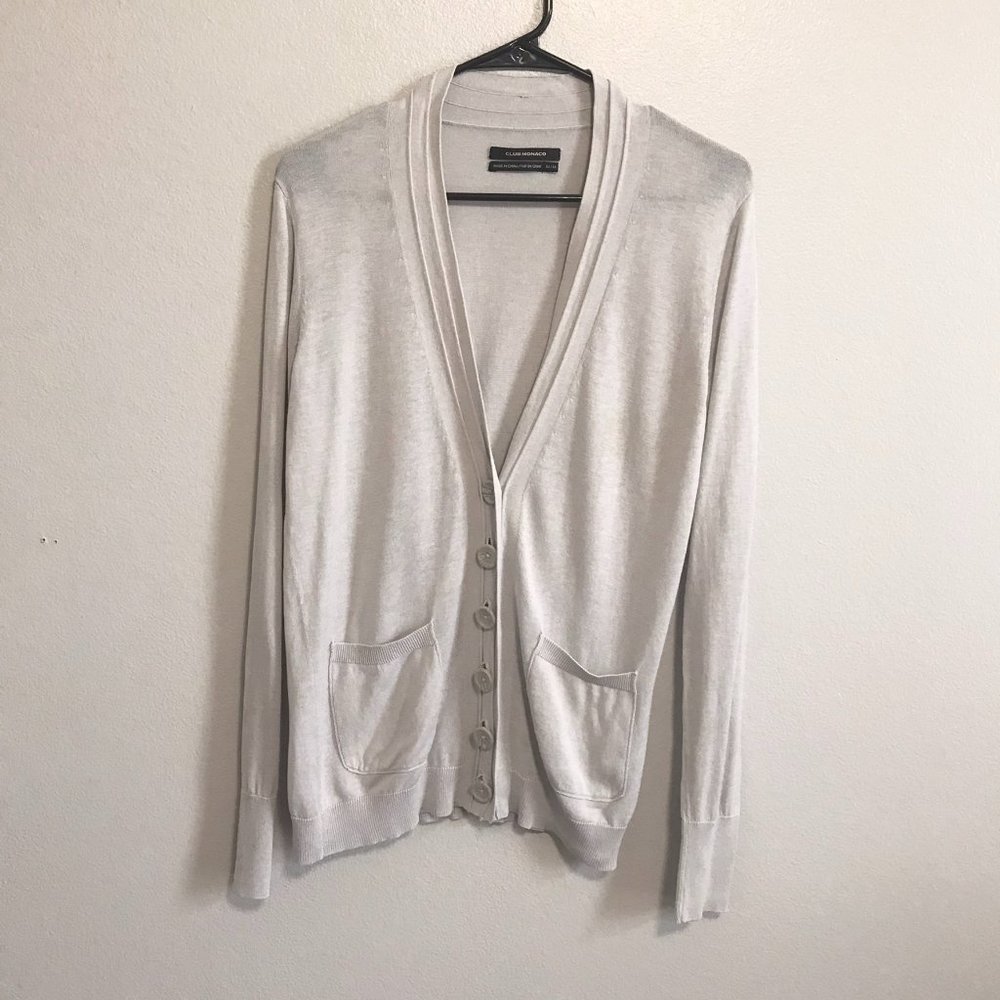 CLUB MONACO Light Gray Pocket Button Silk Blend Cardigan Size Medium